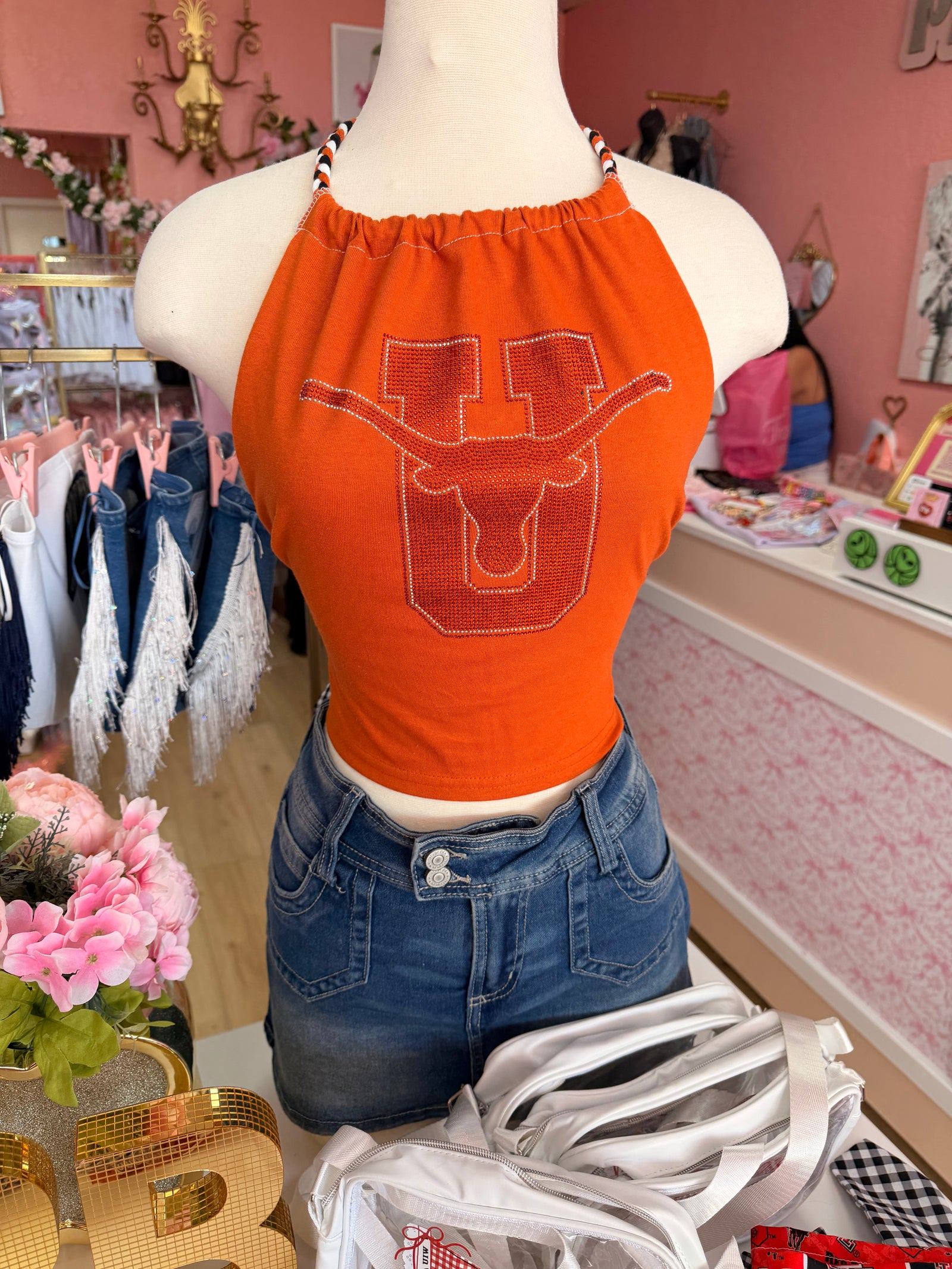 UT halter with bow in the back