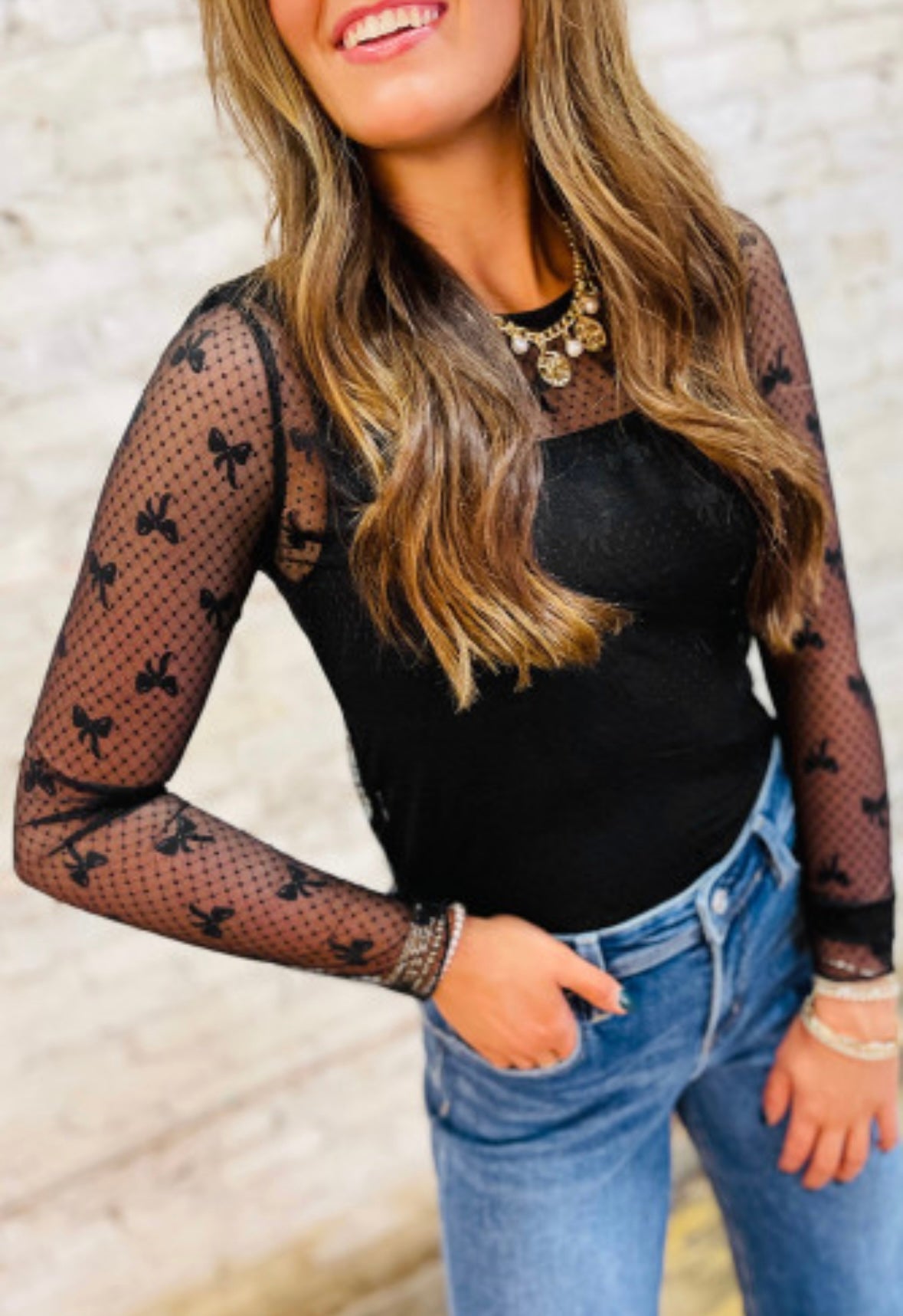 Pretty little bow mesh long sleeve