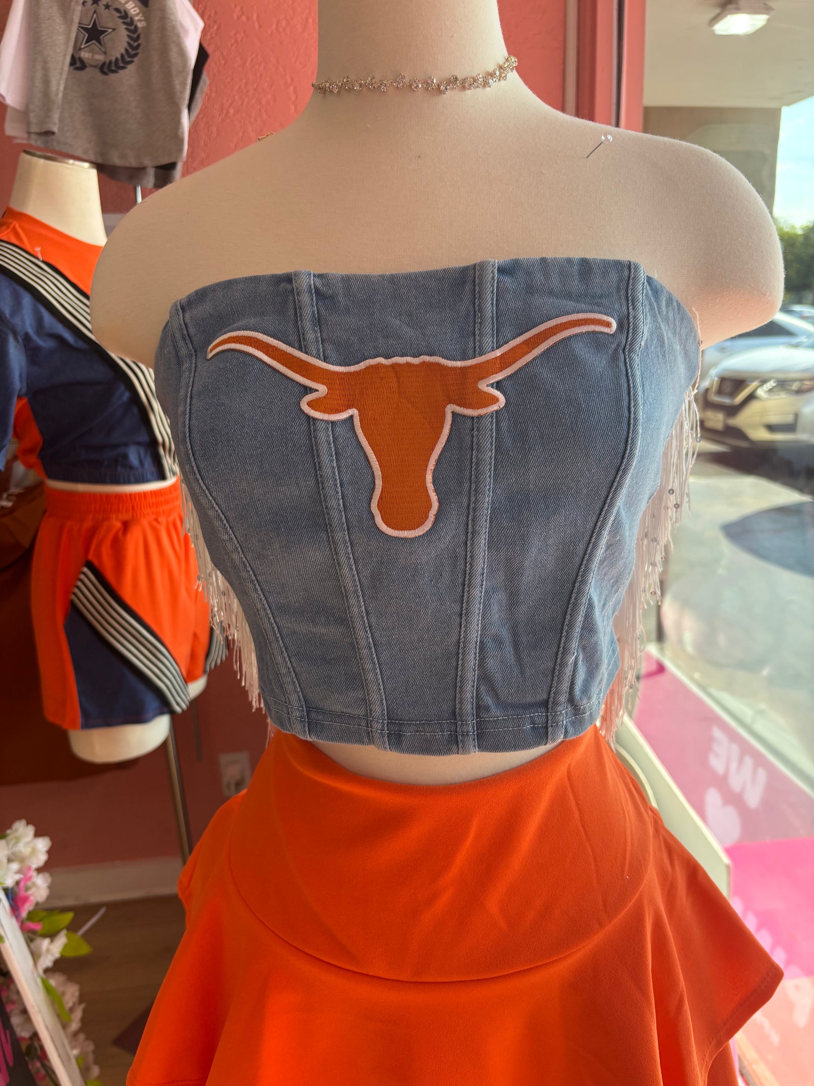 Long horn Jean top with fringe