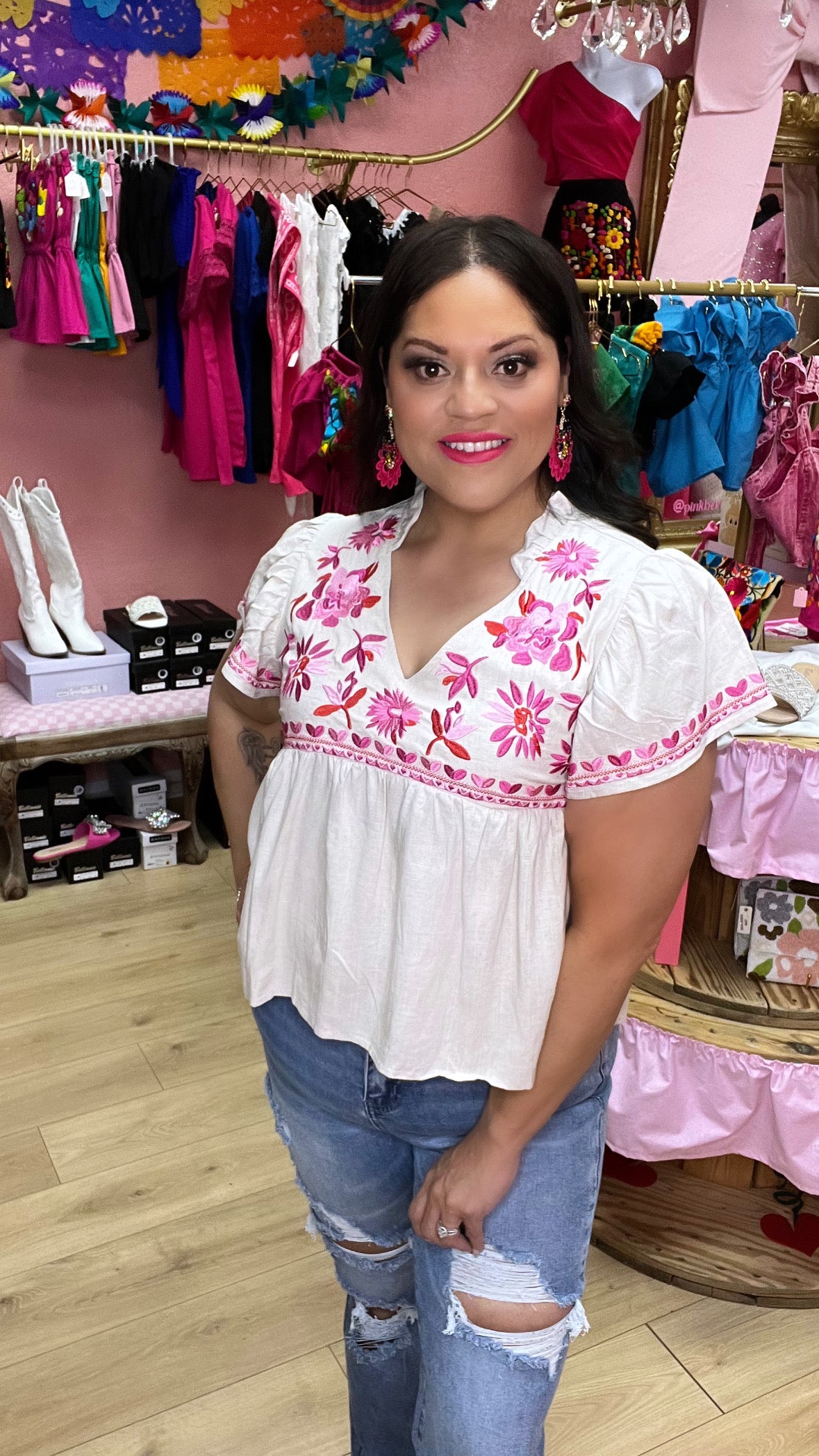 Pink flower fiesta top
