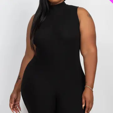 Black Plus Size Ribbed Romper